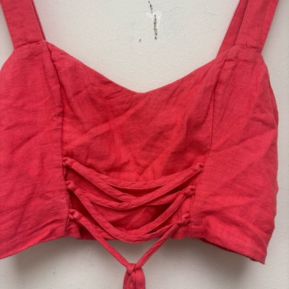 Abercrombie & Fitch Lace Up Linen Blend Crop Tank Top - Picture 4 of 9